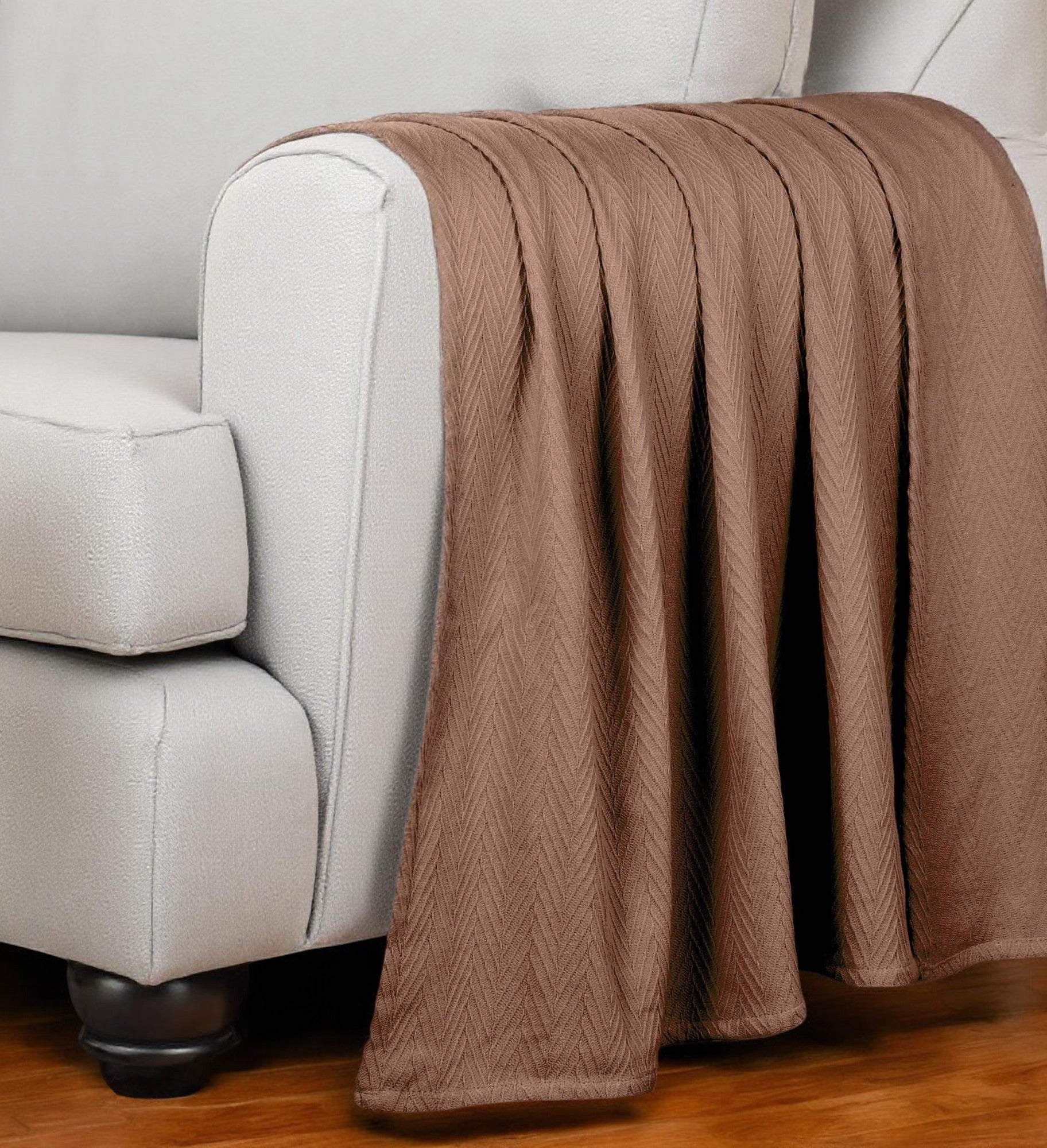 50" X 60" Taupe Cotton Woven Chevron Throw Blanket