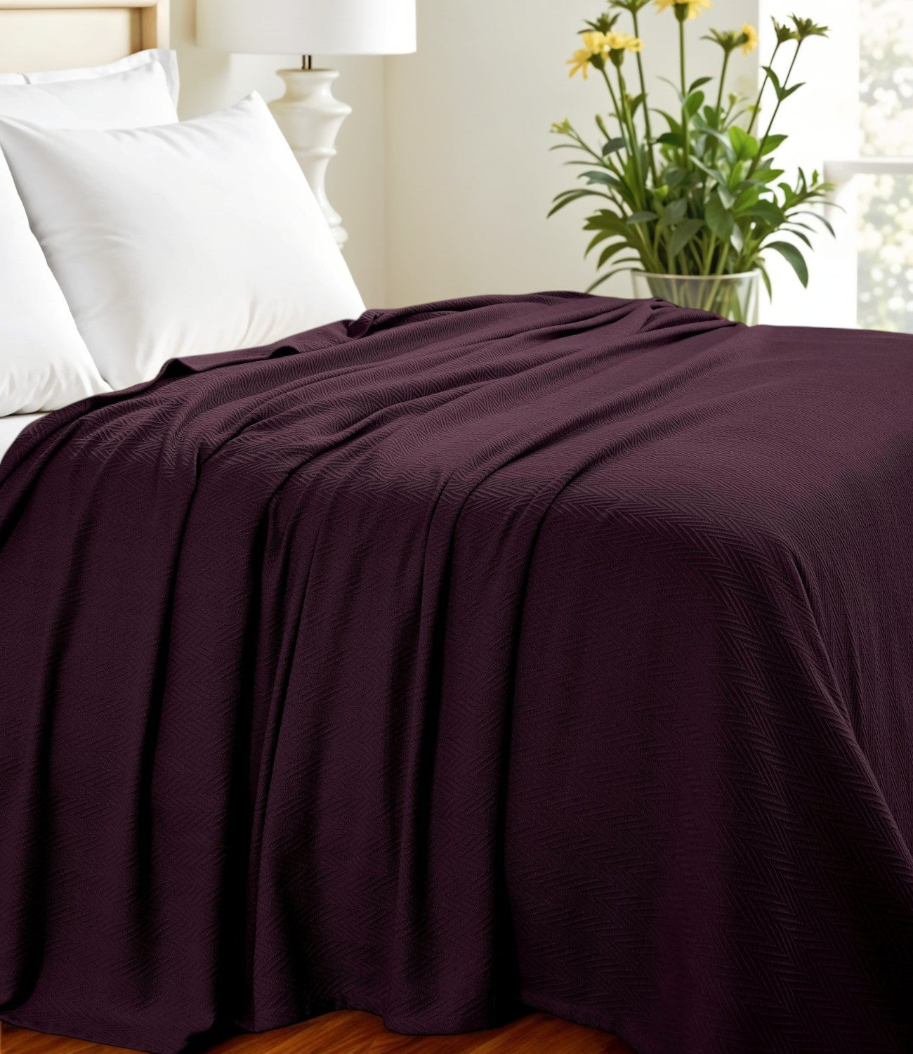 Twin Plum Cotton Woven Chevron Blanket