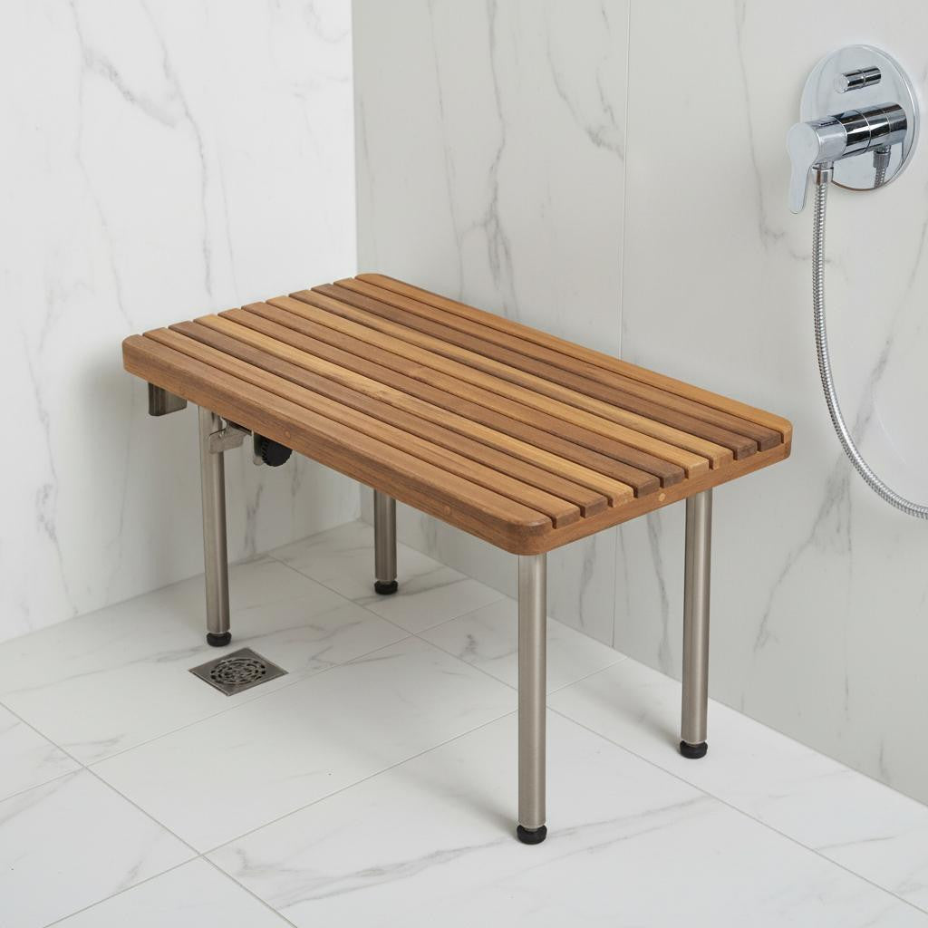 1" X 27" Brown Teak Rectangular Shower Bench