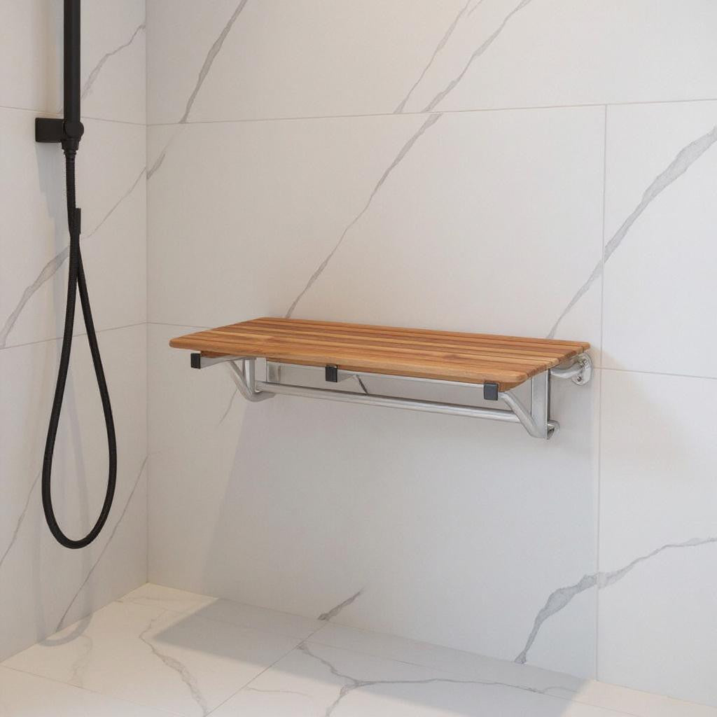 14" X 34" Brown Teak Wall Mount Rectangular Shower Bench