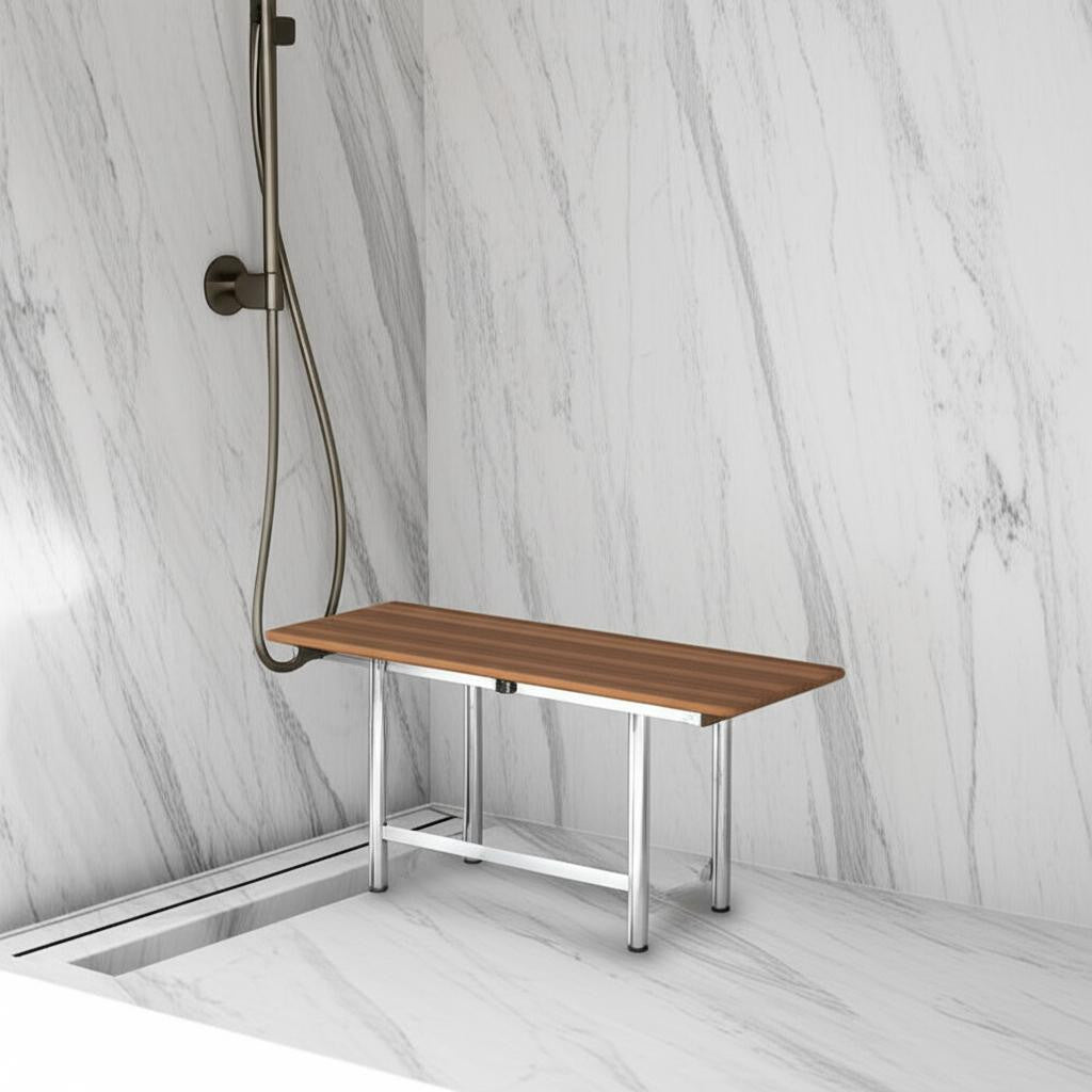 18" X 28" Brown Teak Rectangular Shower Bench