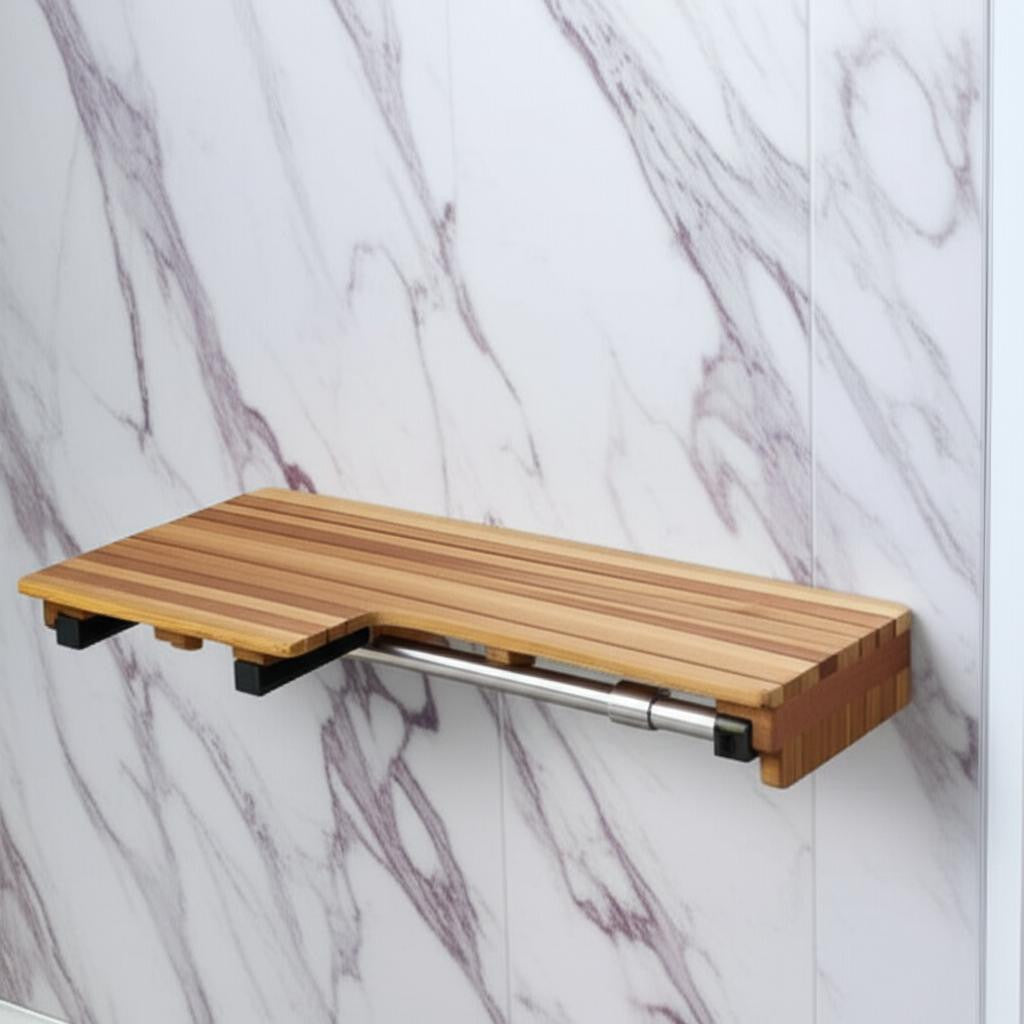 18" X 34" Brown Teak Wall Mount Rectangular Shower Bench