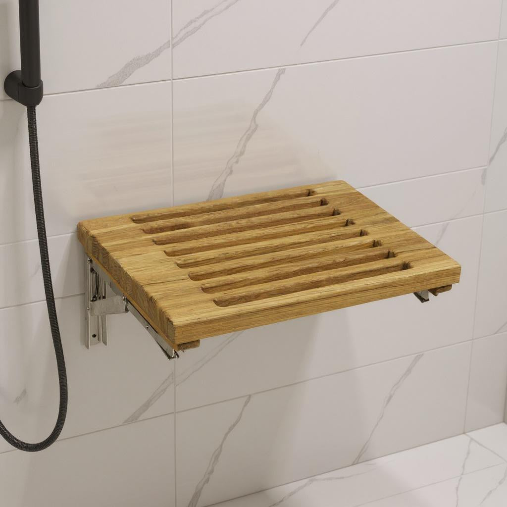 13" X 30" Brown Teak Wall Mount Rectangular Shower Bench