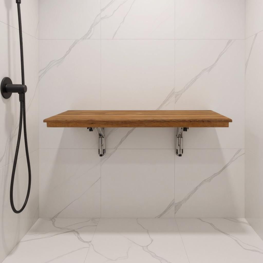 16" X 22" Brown Teak Wall Mount Rectangular Shower Bench