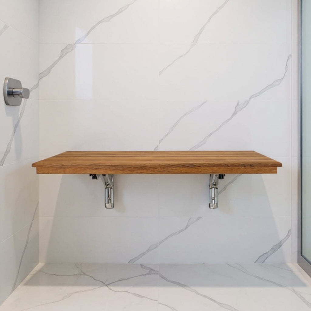 16" X 28" Brown Teak Wall Mount Rectangular Shower Bench