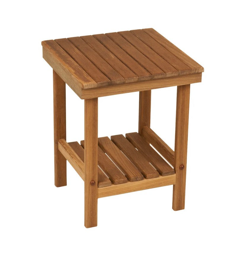 16" X 13" Brown Teak Square Shower Bench With Shelf