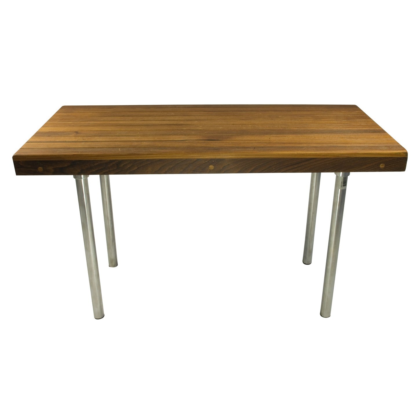 18" X 25" Brown Teak And Stainless Steel Rectangular Shower Bench