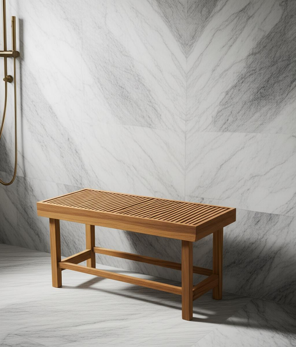 18" X 38" Brown Teak Rectangular Shower Bench