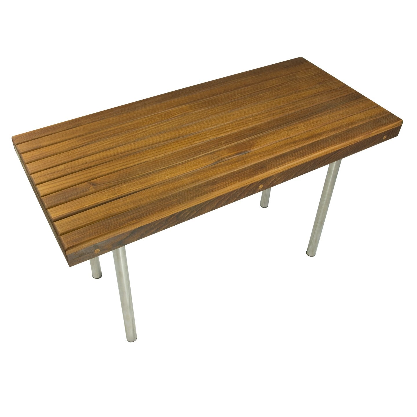18" X 48" Brown Teak Wood And Stainless Steel Rectangular Shower Bench