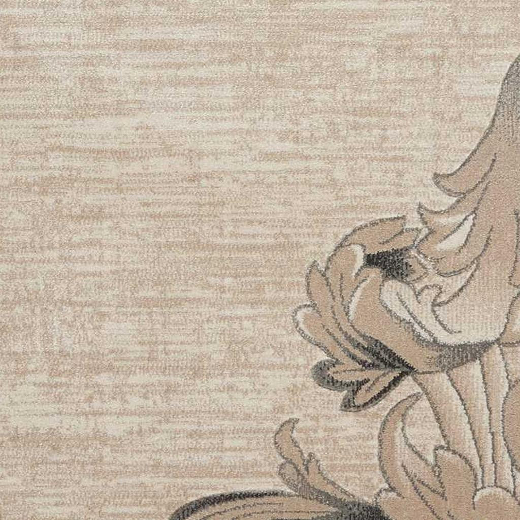 8' Beige and Gray Floral Non Skid Runner Rug