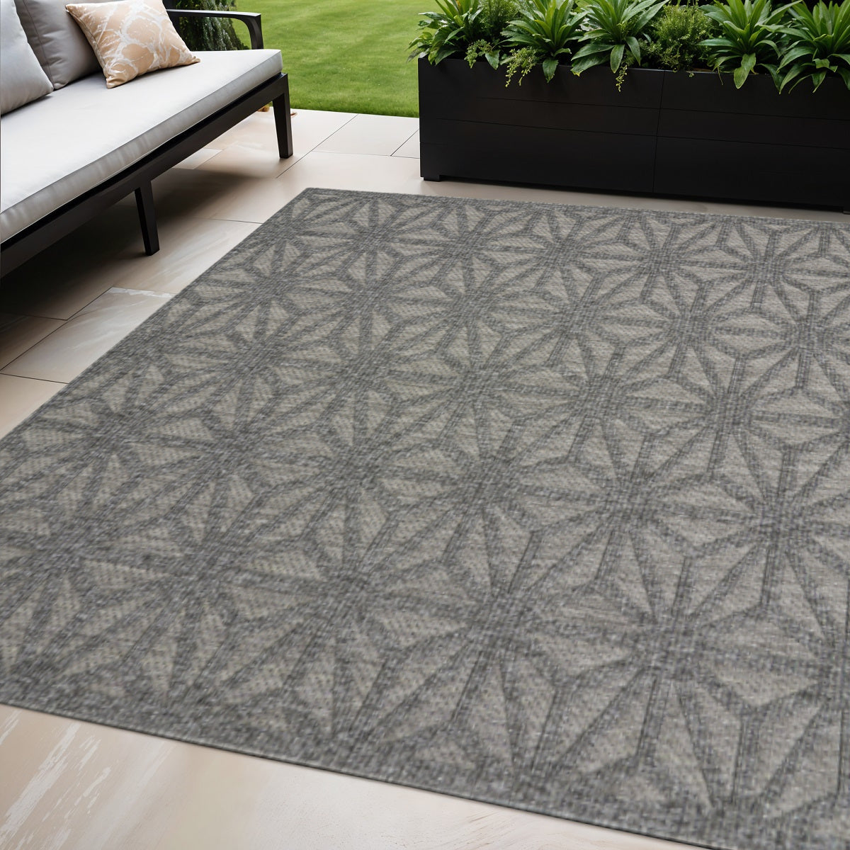 5' X 7' Dark Gray And Light Gray Geometric Indoor Outdoor Area Rug