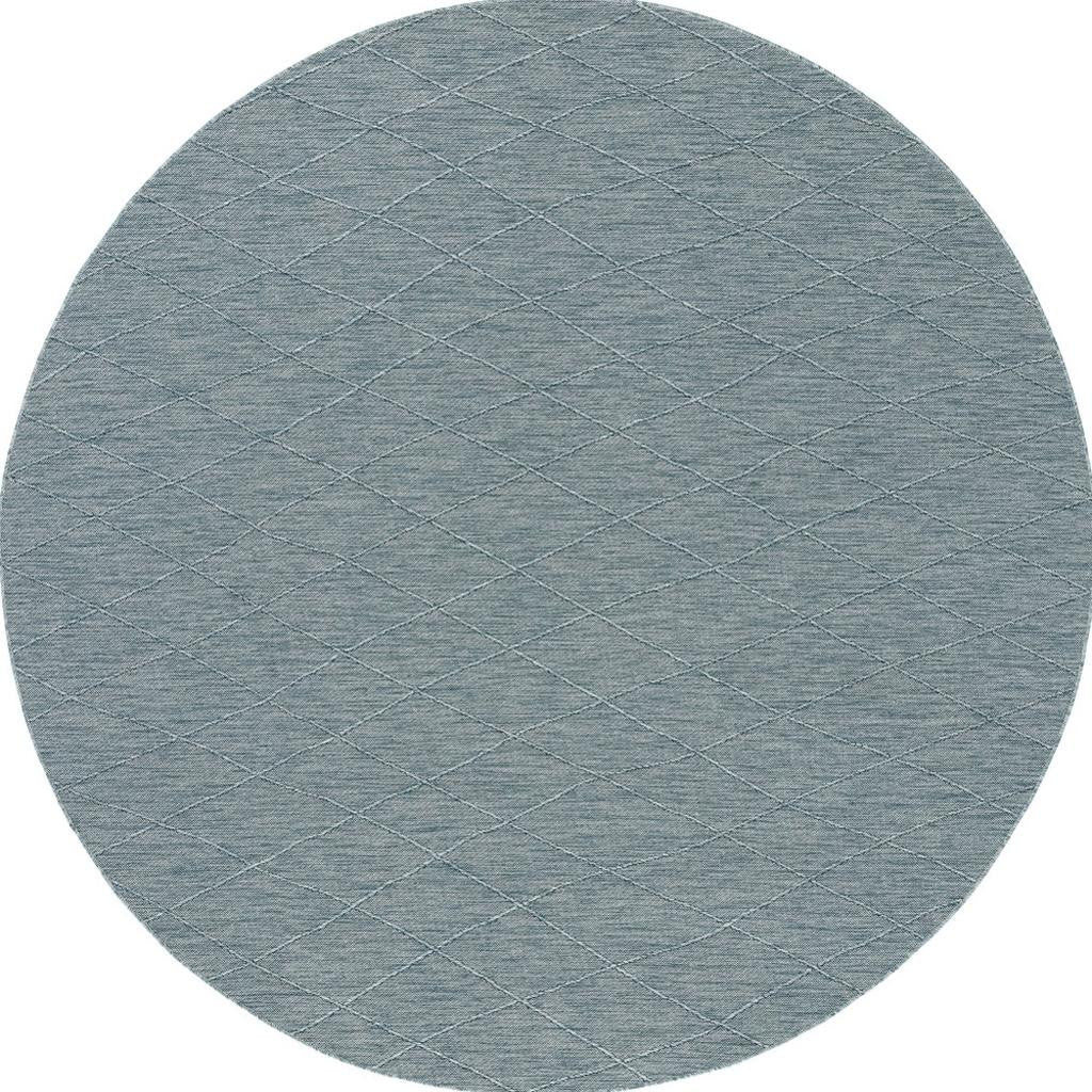 8' Aqua And Ivory Round Geometric Indoor Outdoor Area Rug