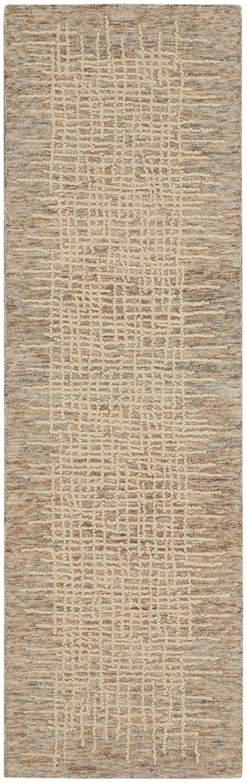 8' Beige and Tan Wool Abstract Runner Rug