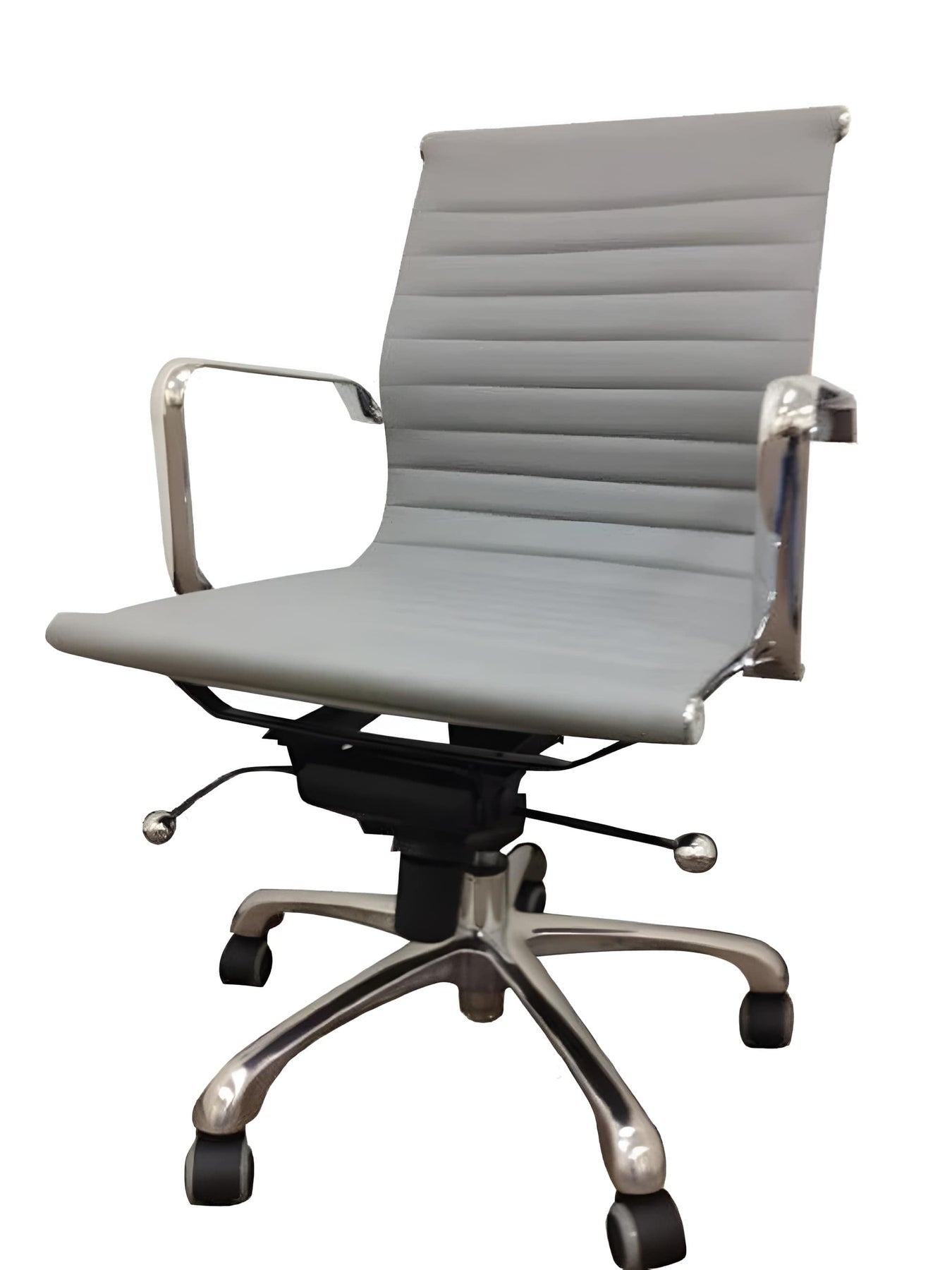 Gray and Silver Faux Leather Adjustable Height Swivel Rolling Office Chair