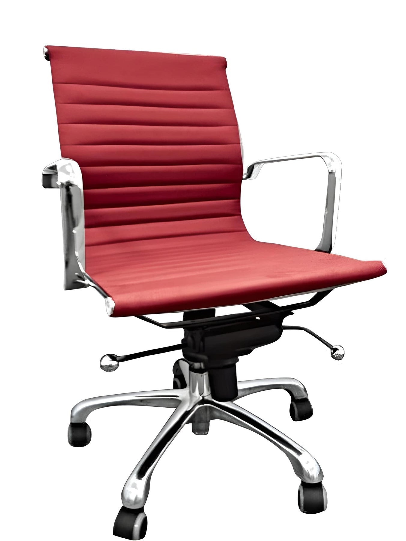 Red and Silver Faux Leather Adjustable Height Swivel Rolling Office Chair
