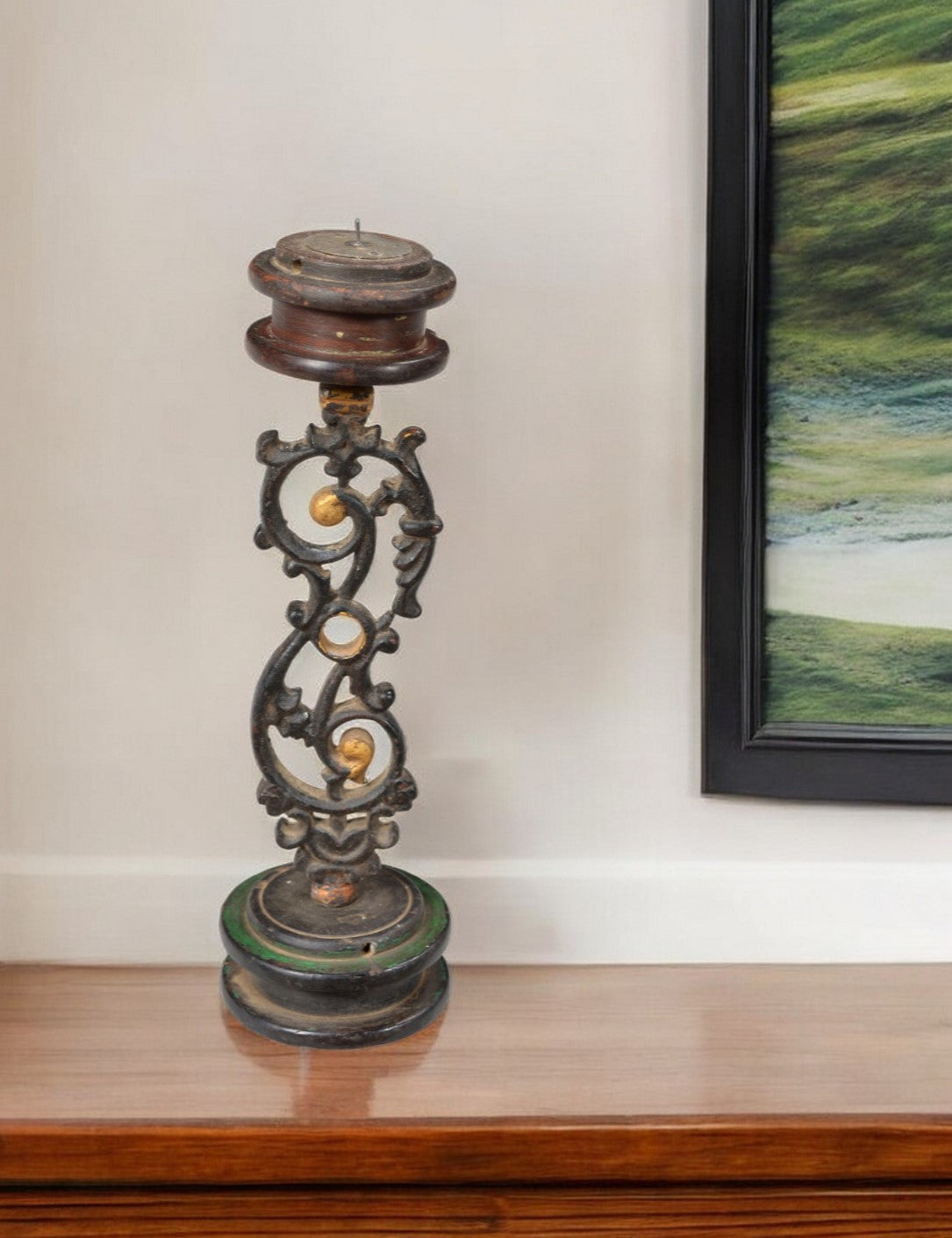 16" Black Distressed Floral Metal Tabletop Tealight Candle Holder