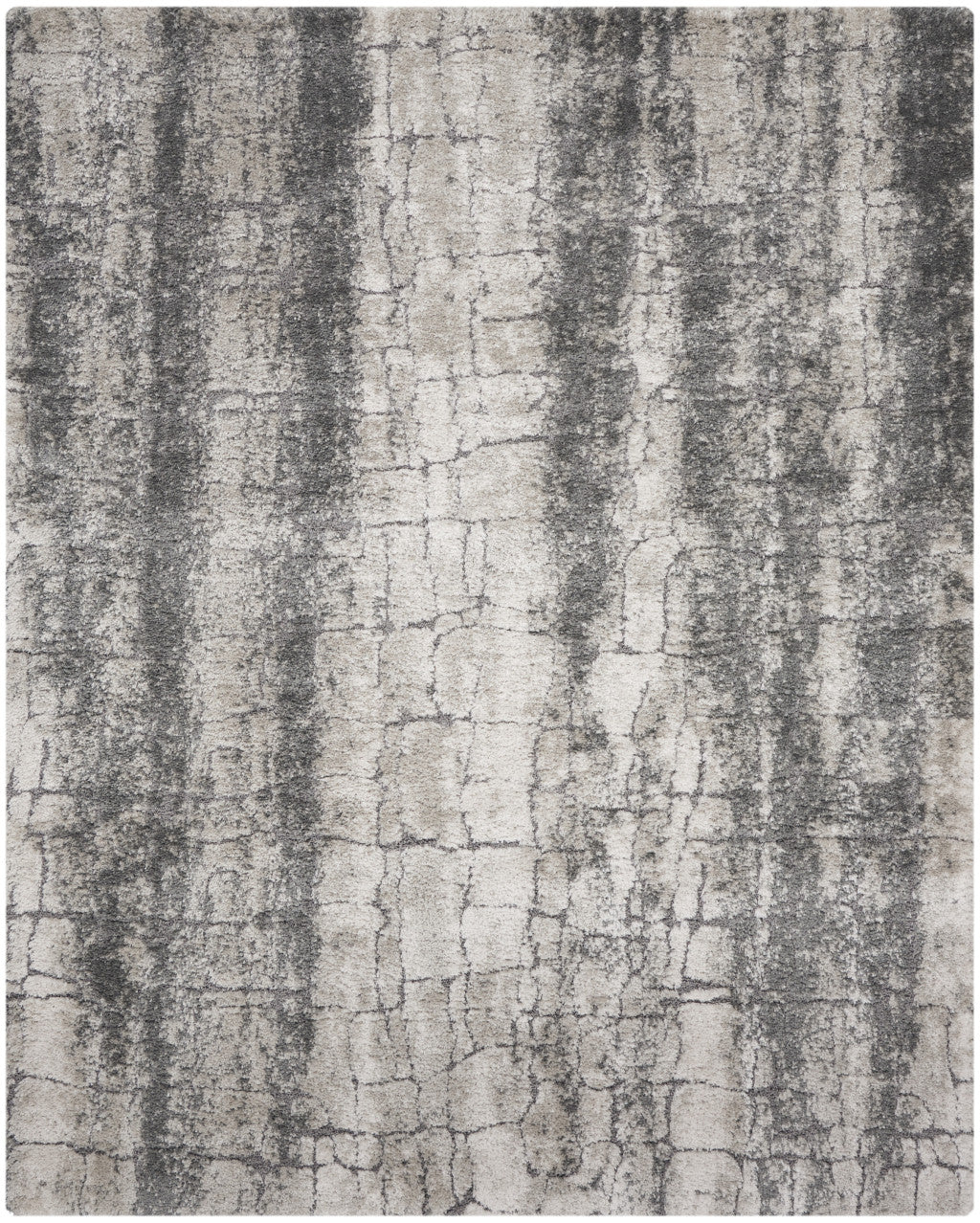 8' X 10' Charcoal and Ivory Abstract Shag Area Rug