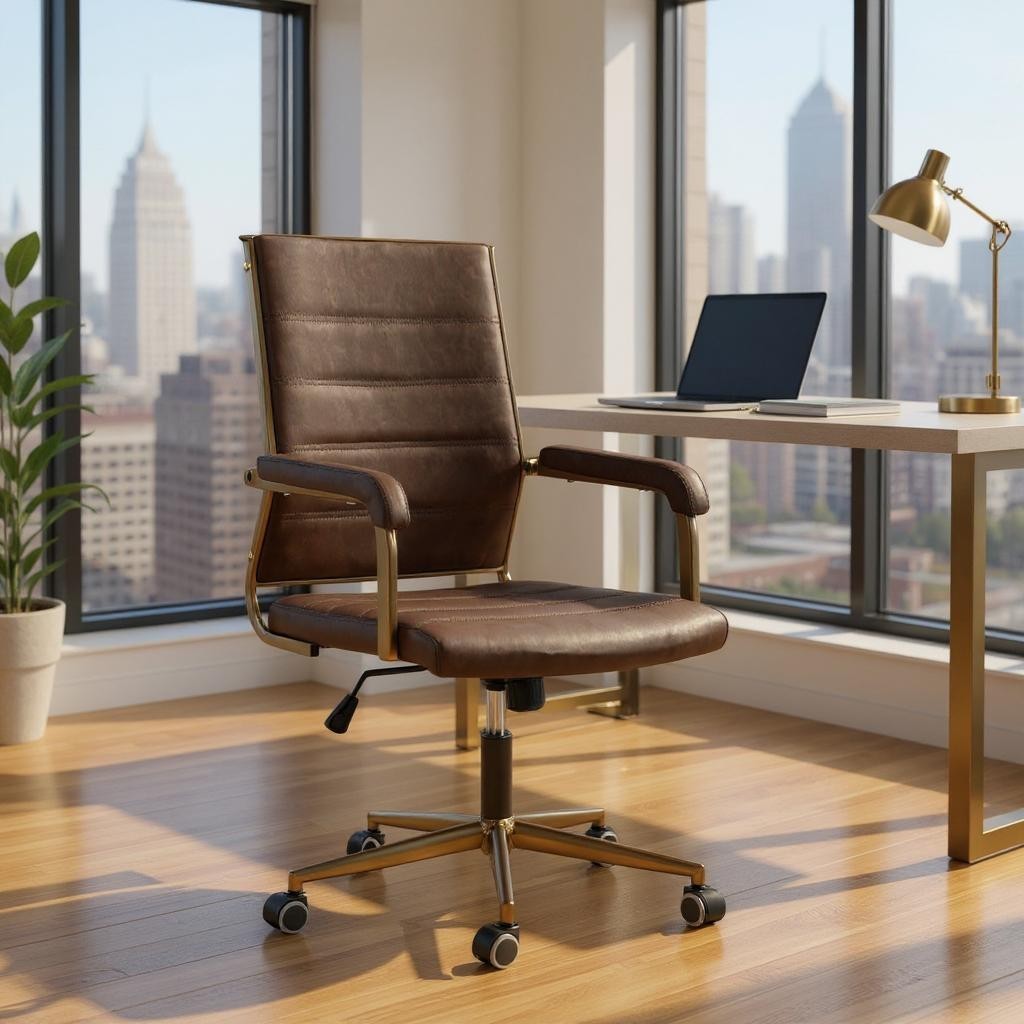 Espresso and Bronze Adjustable Height Swivel Rolling Office Chair