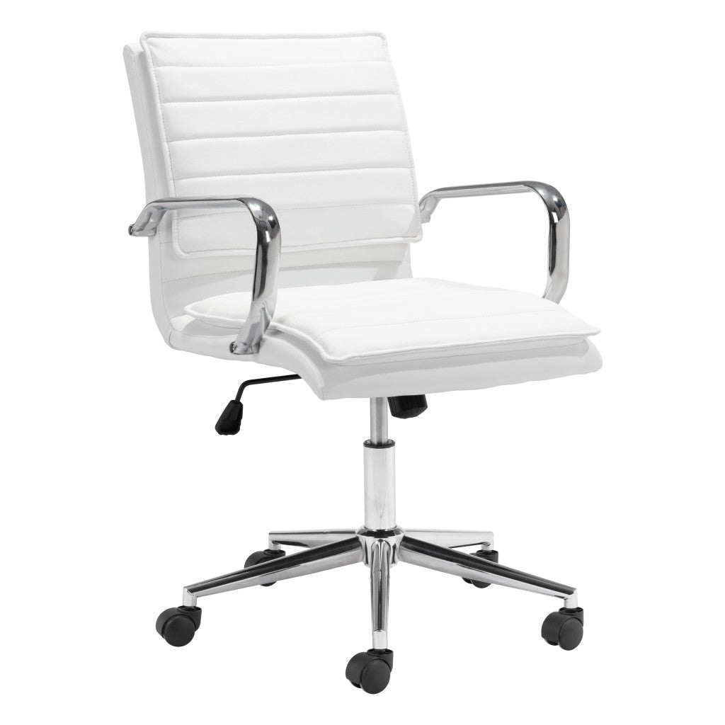 White and Silver Adjustable Height Swivel Rolling Conference Office Chair