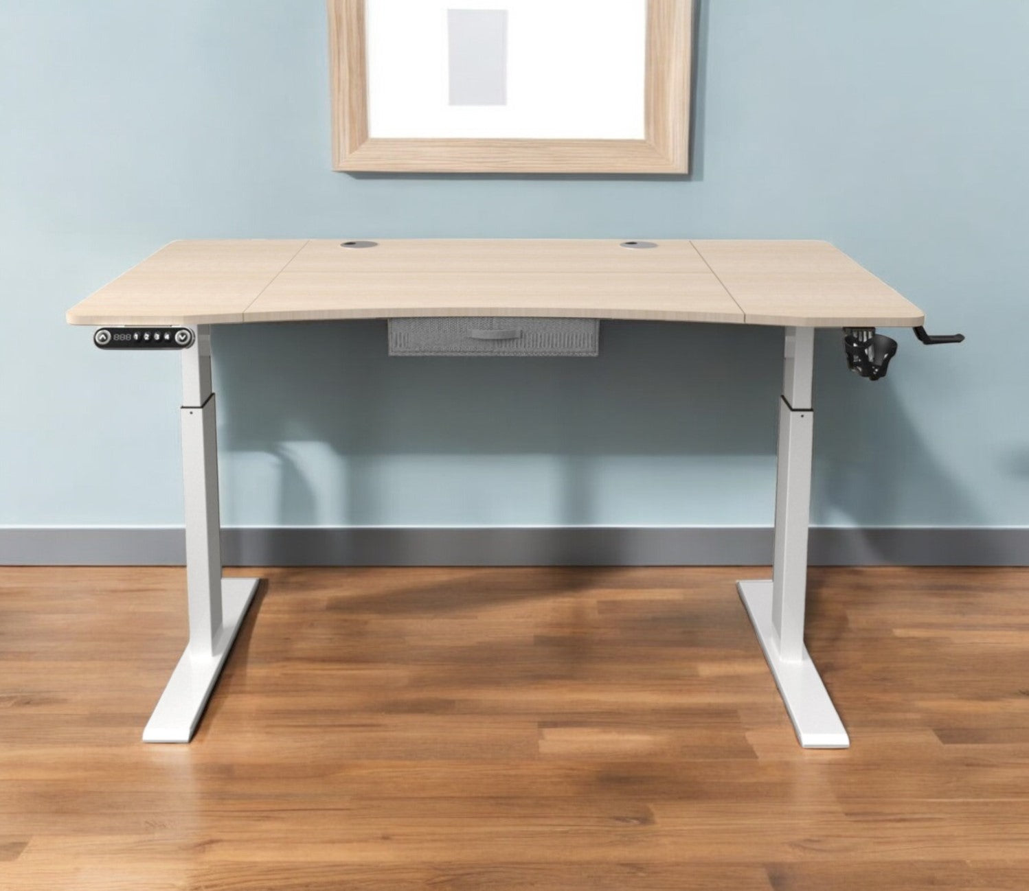 Adjustable Height Oak and White Metal And Wood Hi Low Sit Or Stand Desk