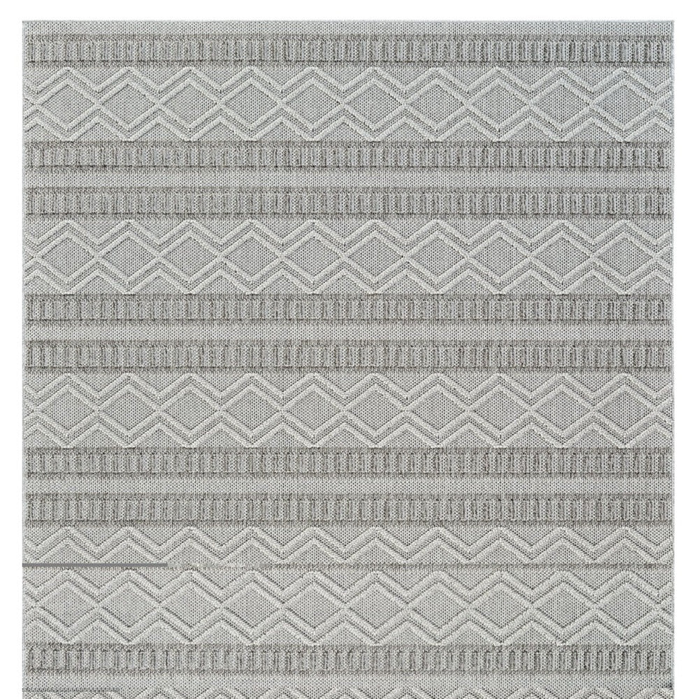 8' Beige And Gray Striped Distressed Indoor Outdoor Runner Rug