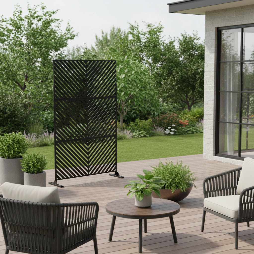 74" Black Steel Three Panel Screen Room Divider