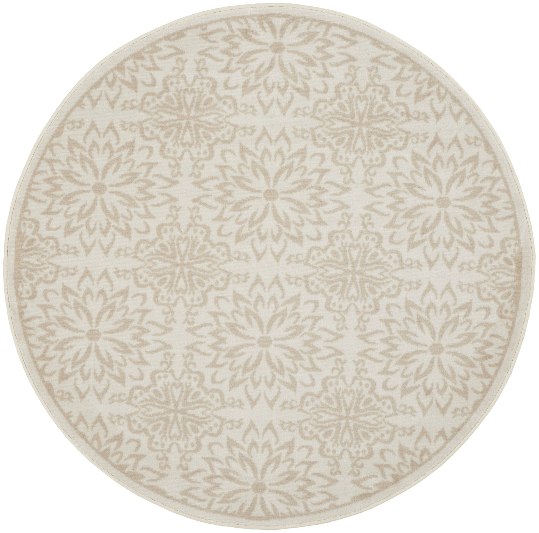 8' Beige and Ivory Floral Non Skid Round Rug