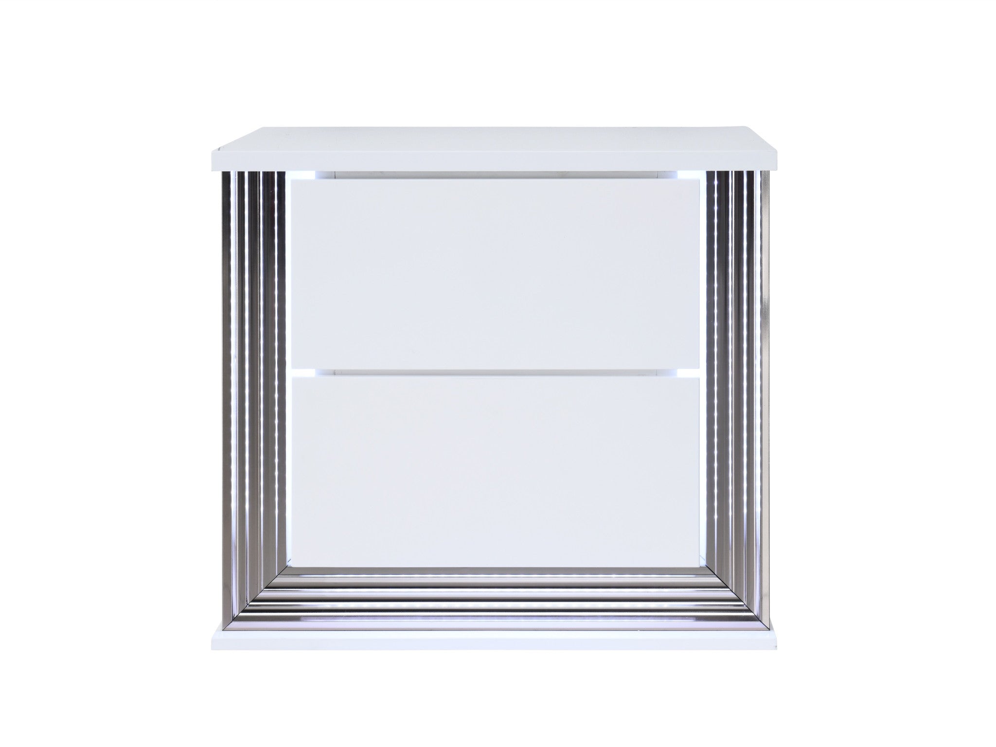 25" White Solid and Manufactured Wood Lighted Two Drawer Nightstand