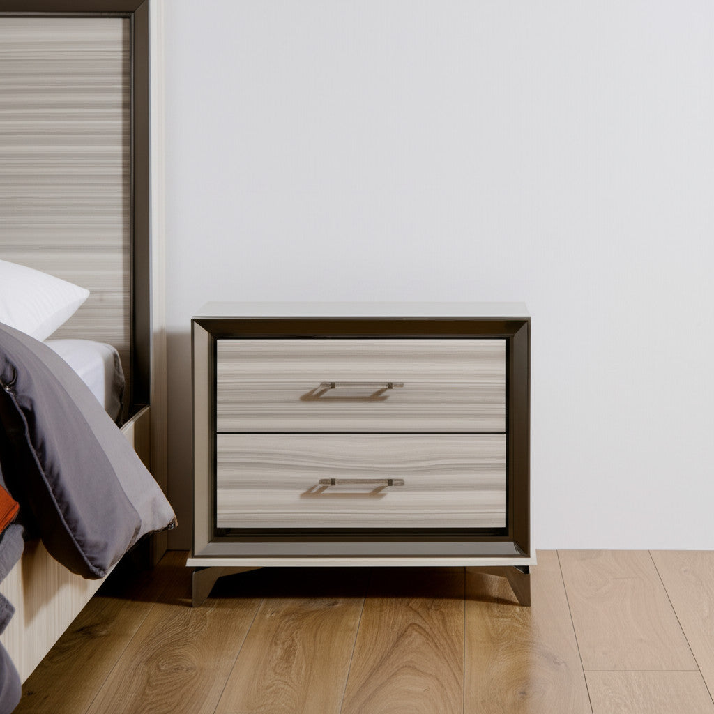 25" Silver And White Wood Lighted Two Drawer Nightstand