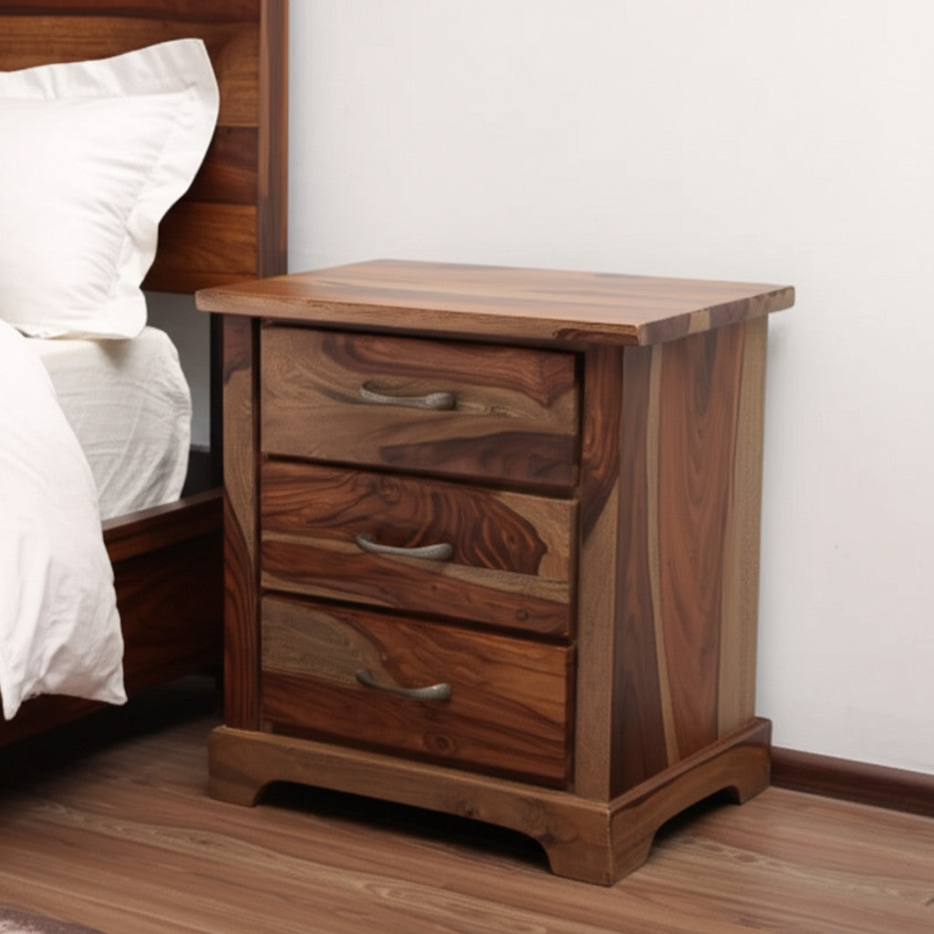 27" Brown Solid Wood Live Edge Three Drawer Nightstand