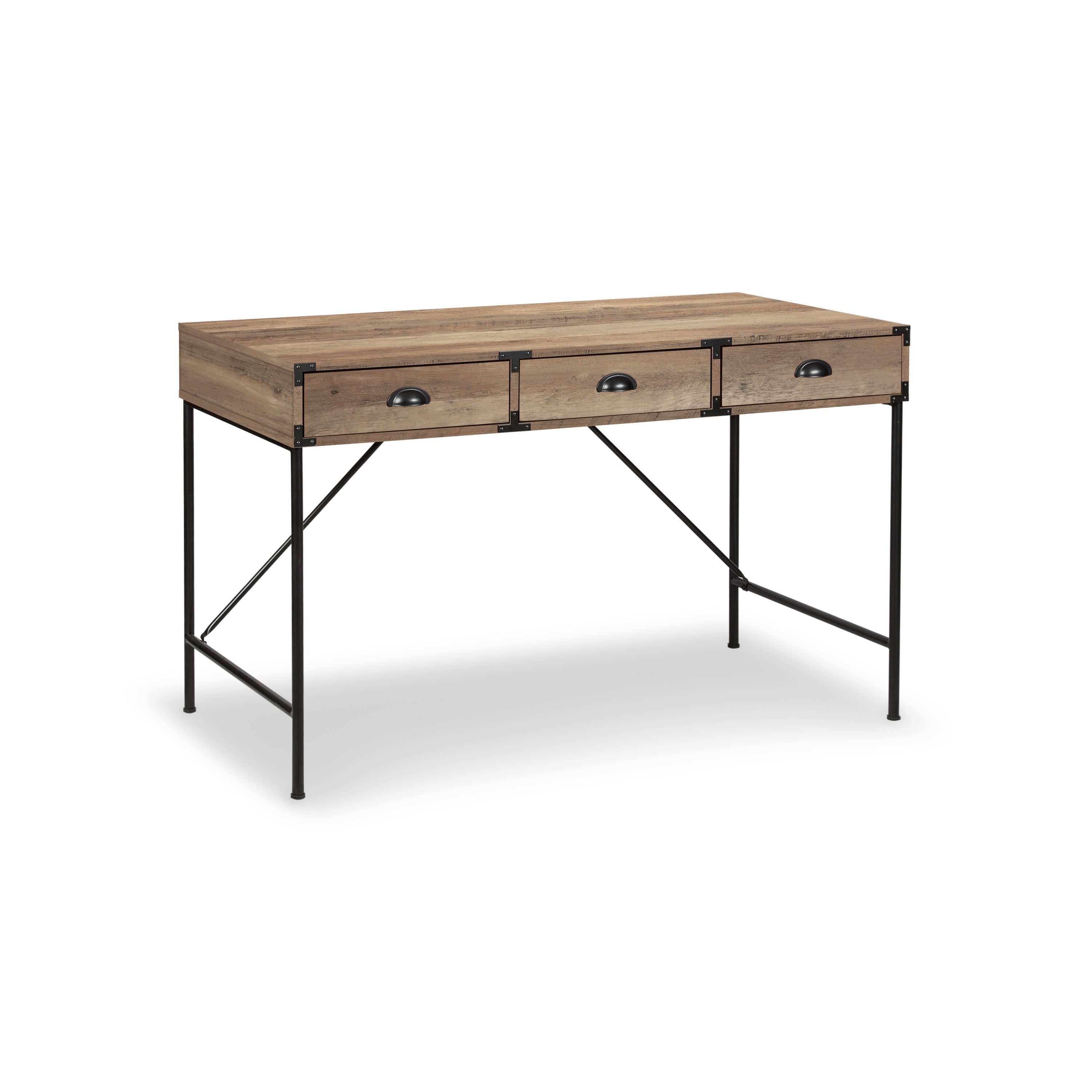 47" Oak Wood Wall Mounted H-Shape Writing Desk With Three Drawers