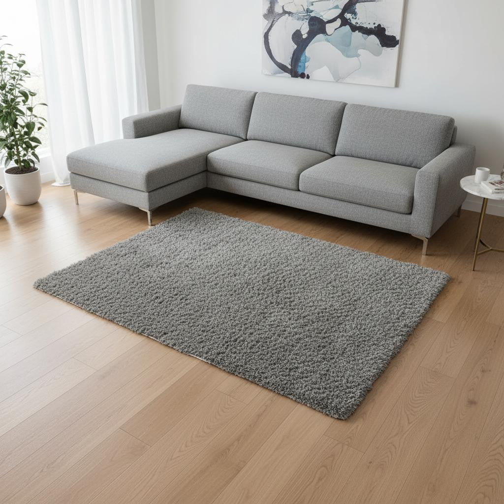 7' X 10' Gray Shag Hand Tufted Area Rug