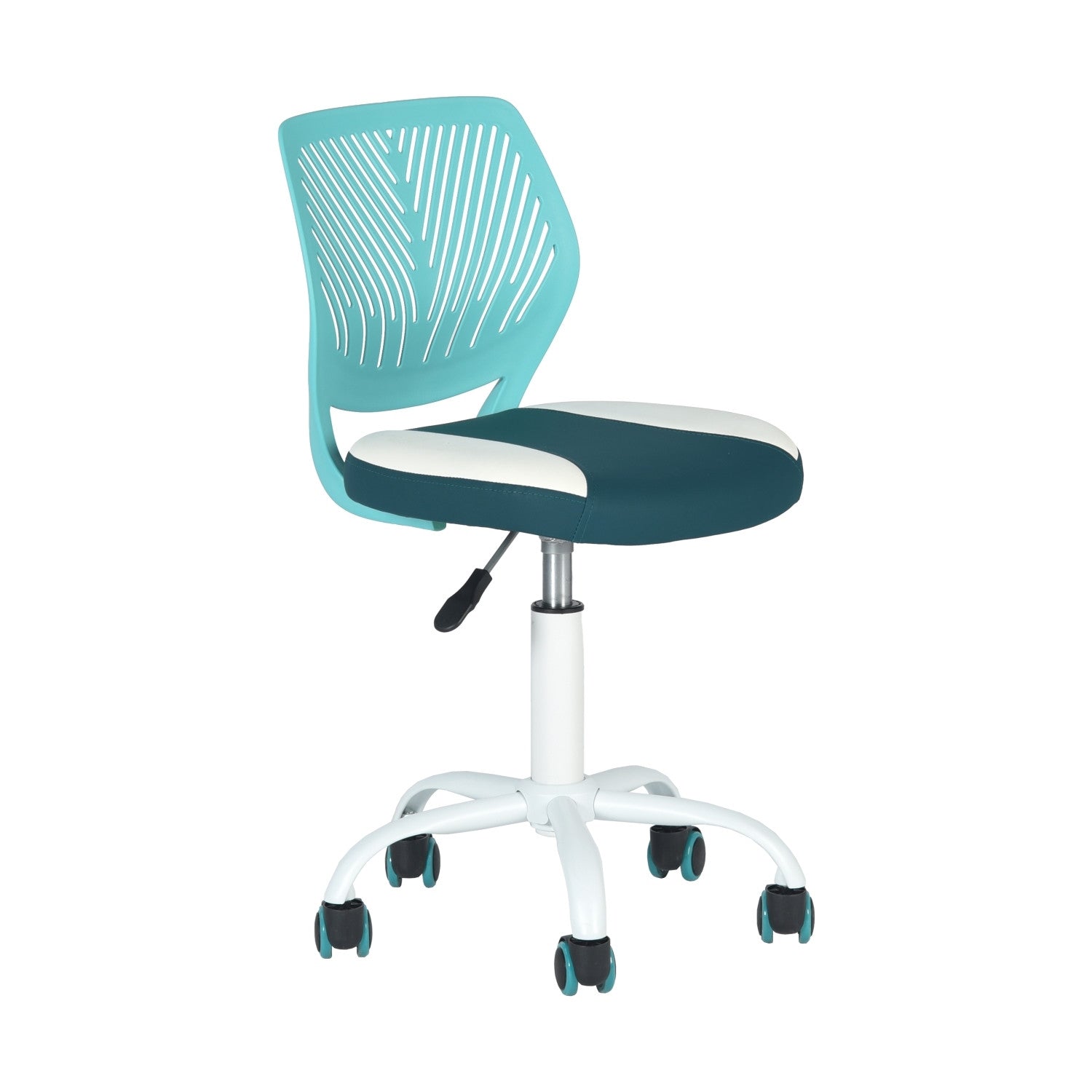 Aqua Teal Blue and White Adjustable Height Swivel Rolling Office Chair