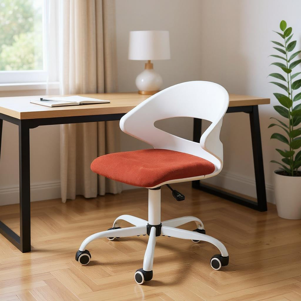 White and Red Adjustable Height Swivel Rolling Office Chair