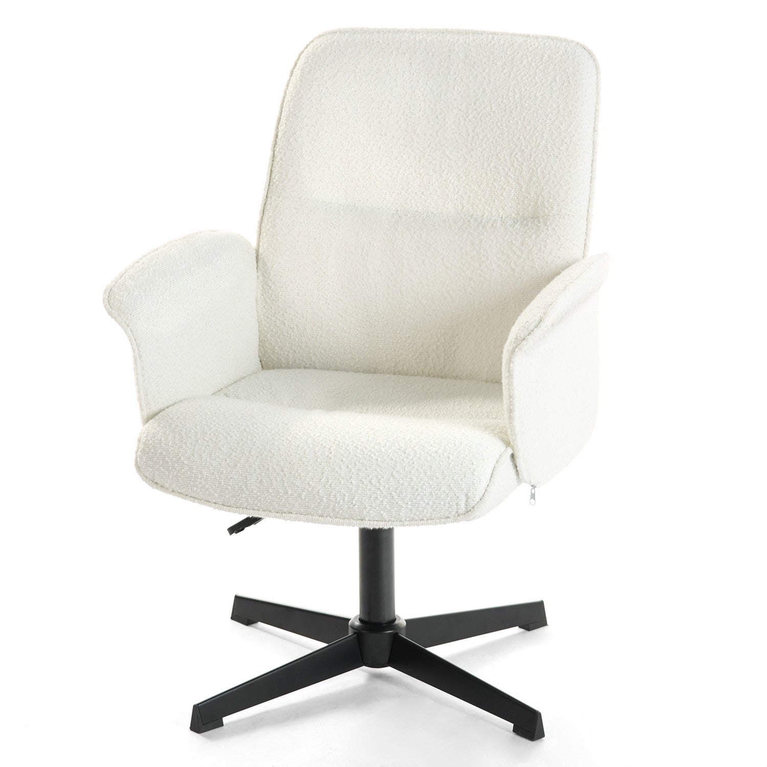 Off White and Black Boucle Adjustable Height Swivel Executive Office Chair