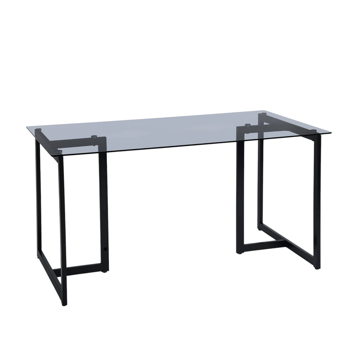 55" Gray And Black Glass And Metal Sled Base Dining Table
