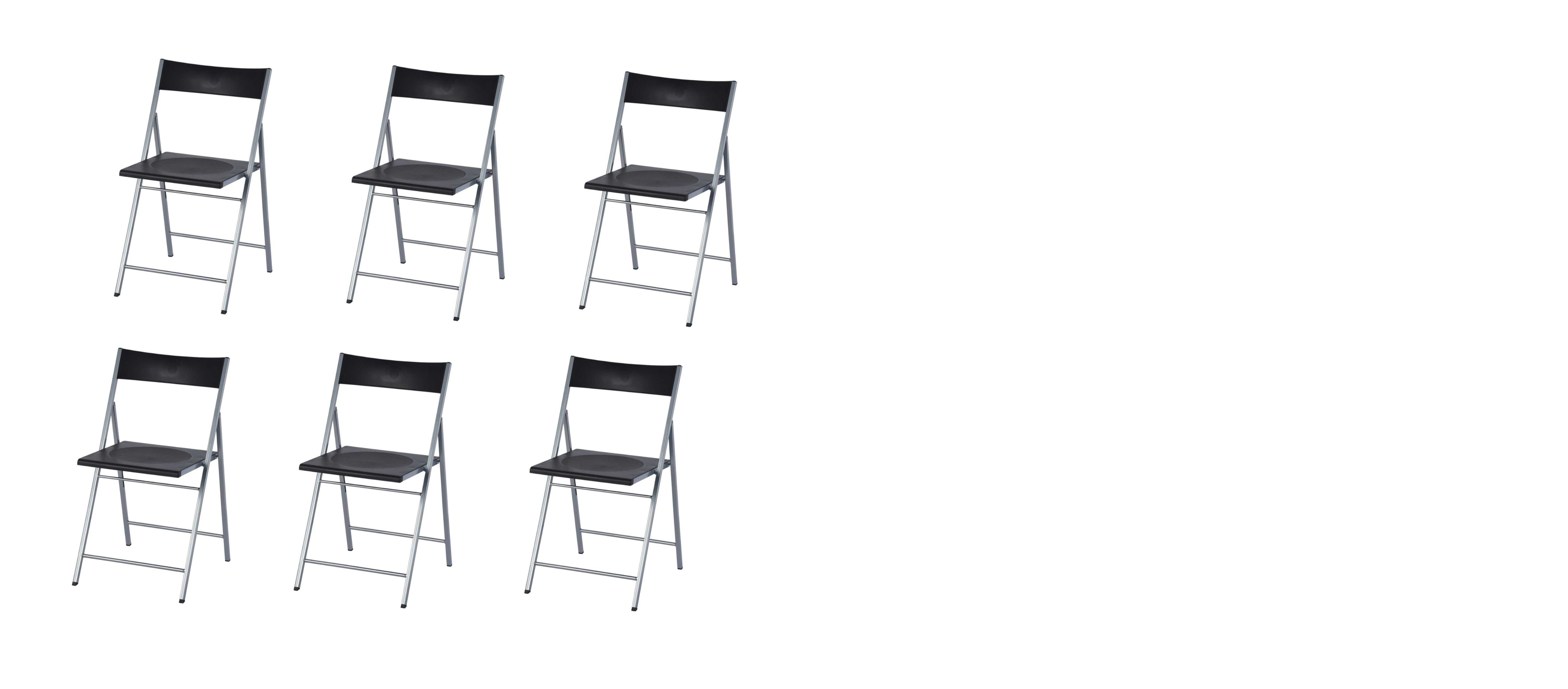 Set of Six Black and Silver Folding Side Chairs