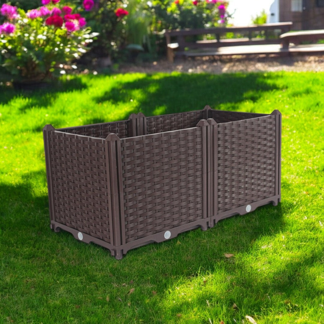 32" X 16" Dark Brown Heavy Duty Plastic Rectangular Self Watering Planter Box