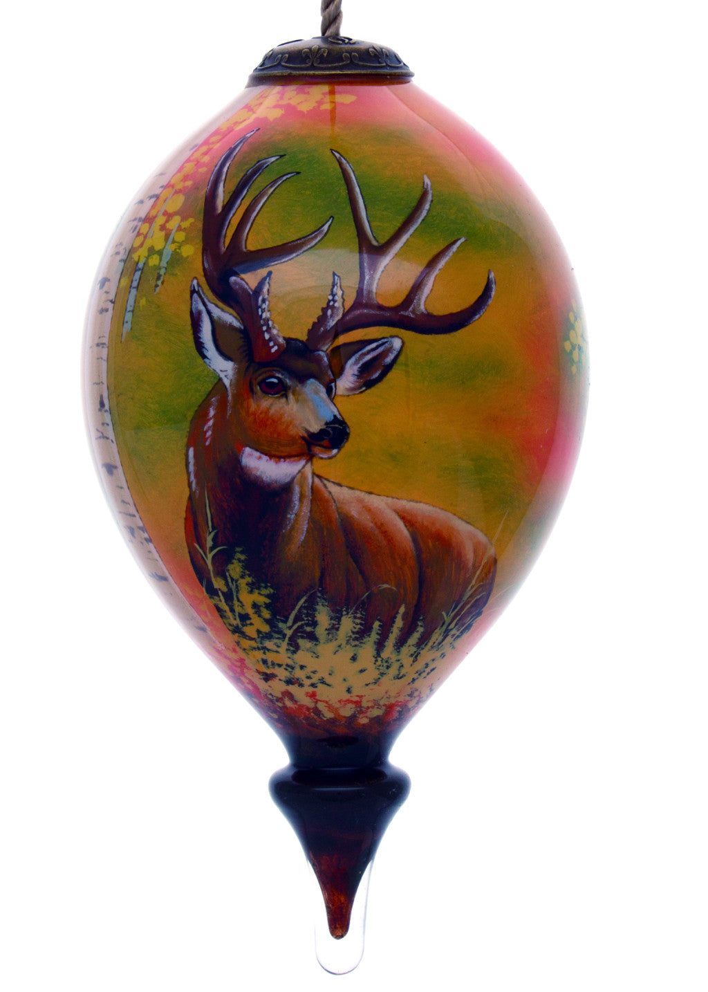 Mule Deer Hand Painted Brown And Green Glass Finial Ornament
