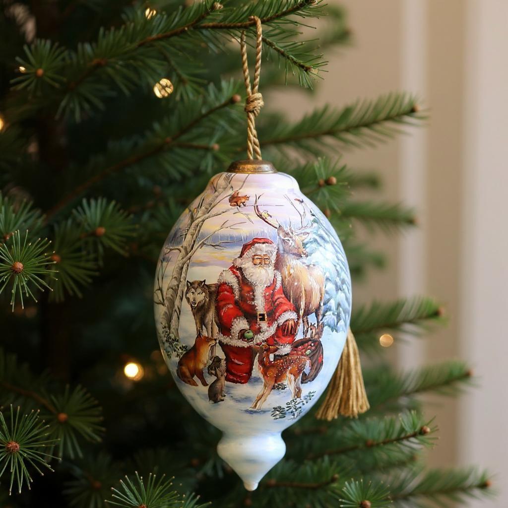 Gifts for Everyone Hand Painted White Red And Brown Glass Finial Ornament