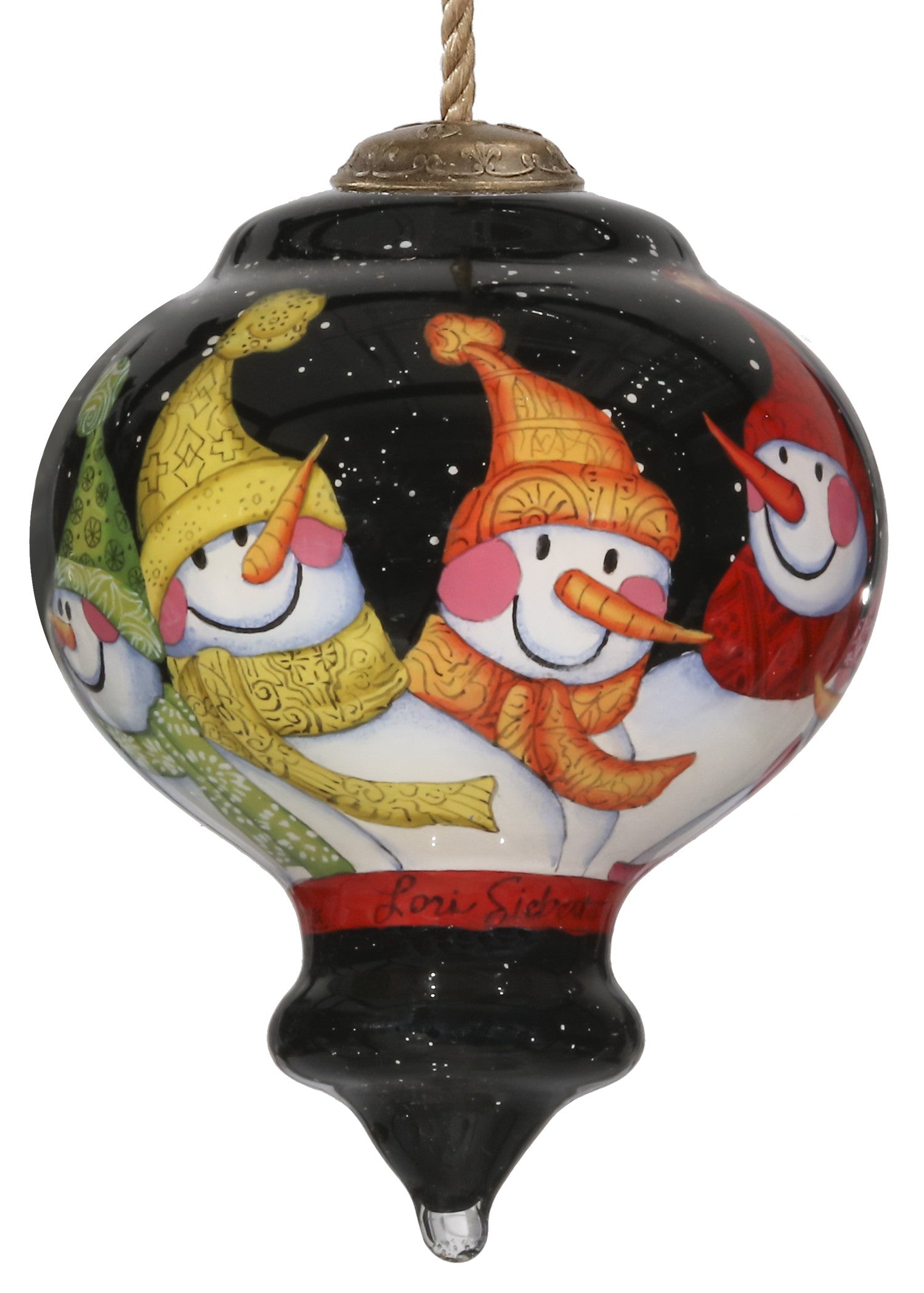 Together Snowman Hand Painted Black Yellow And Red Glass Finial Ornament