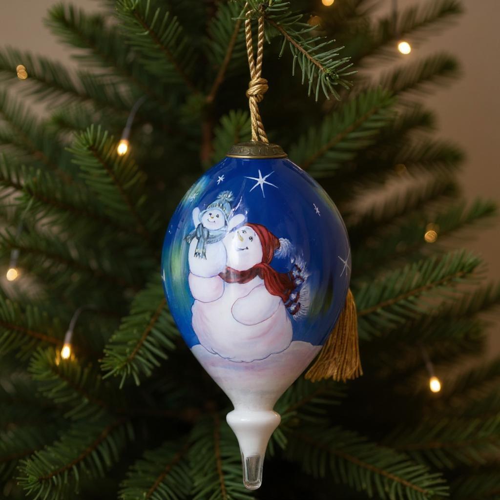Northern Lights Hand Painted Blue White And Red Glass Finial Ornament