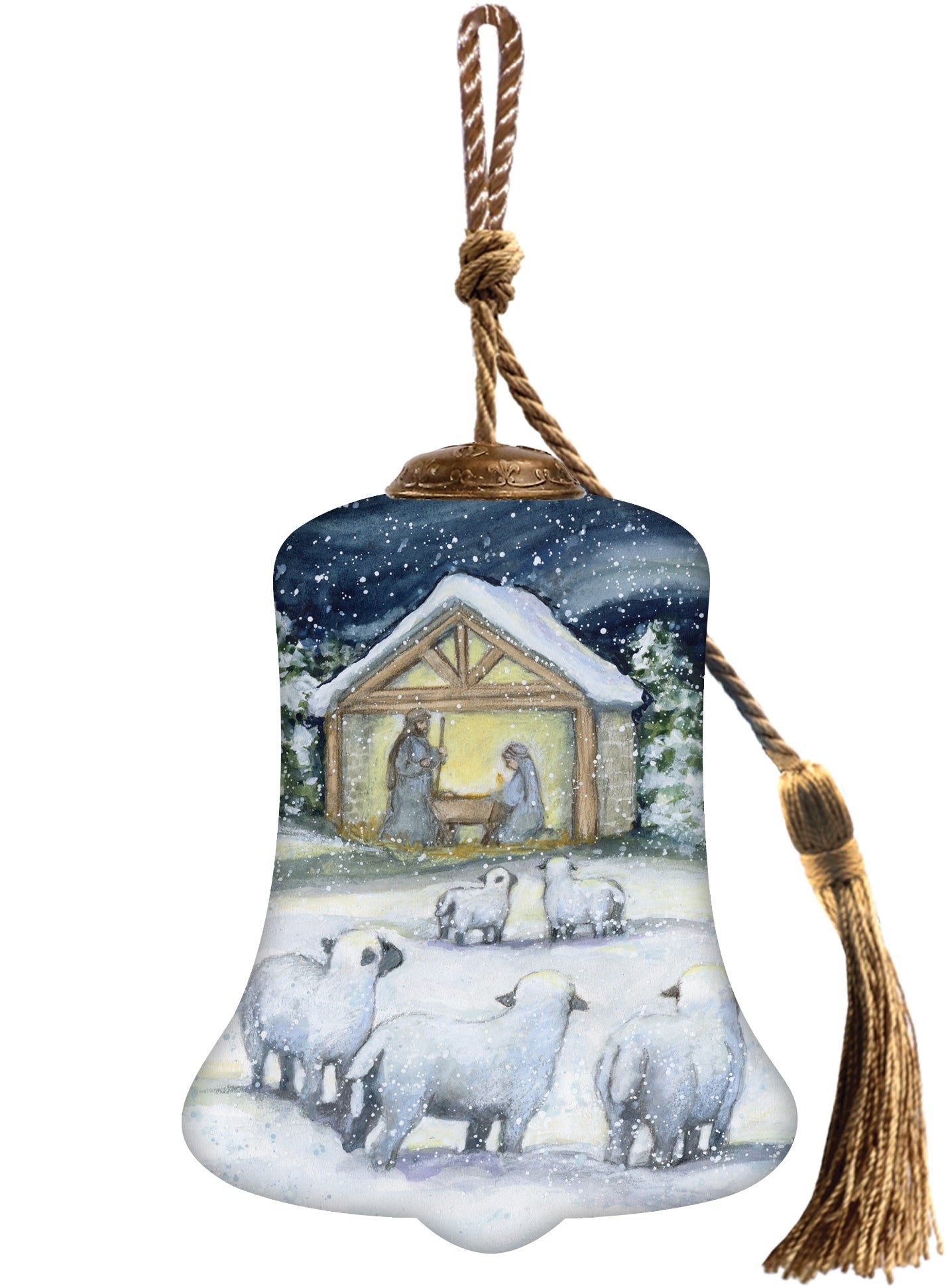 All Is Calm Hand Painted Blue And White Glass Holiday Shaped Ornament