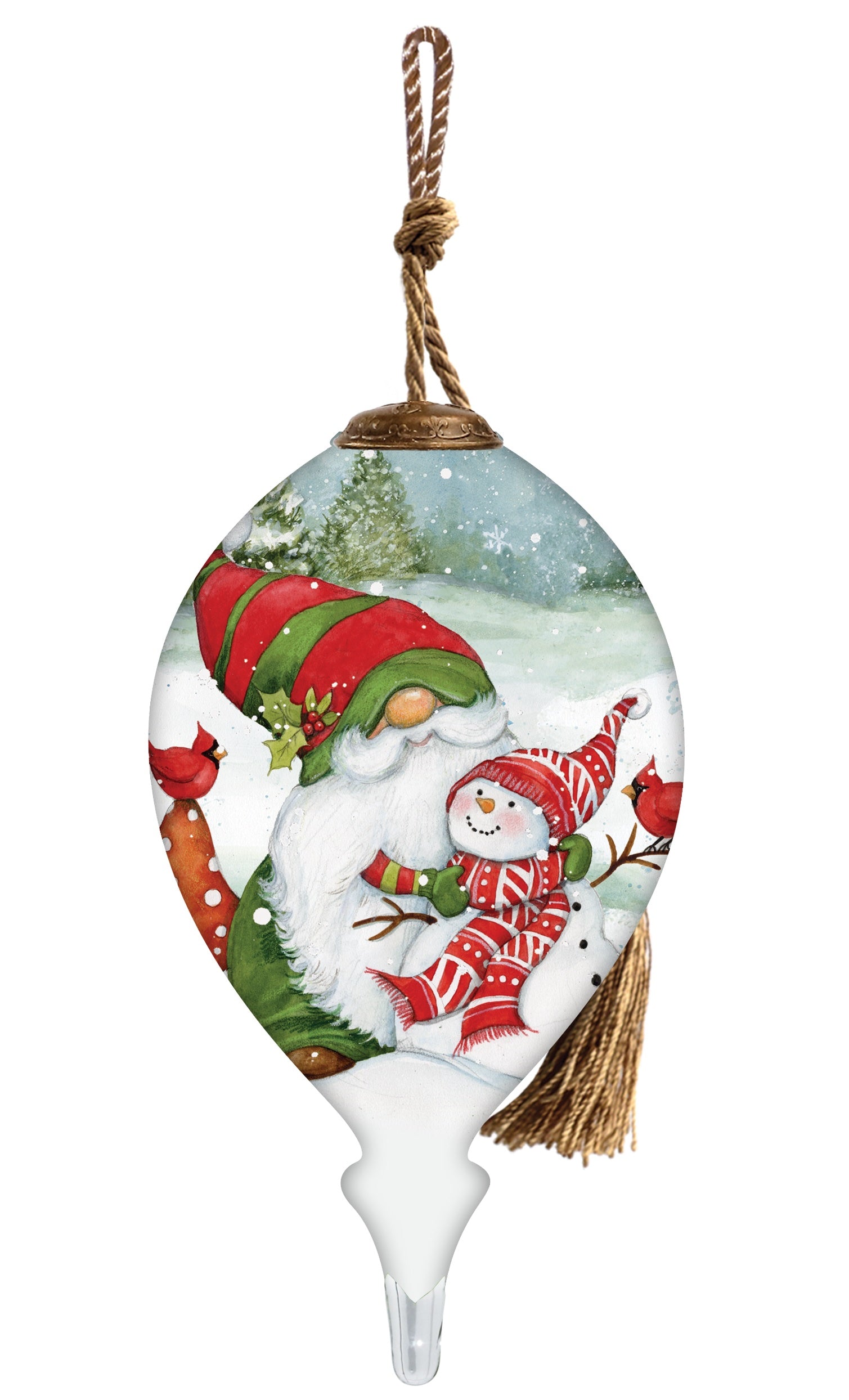 I Love You Gnome Hand Painted Green Red And White Glass Finial Ornament