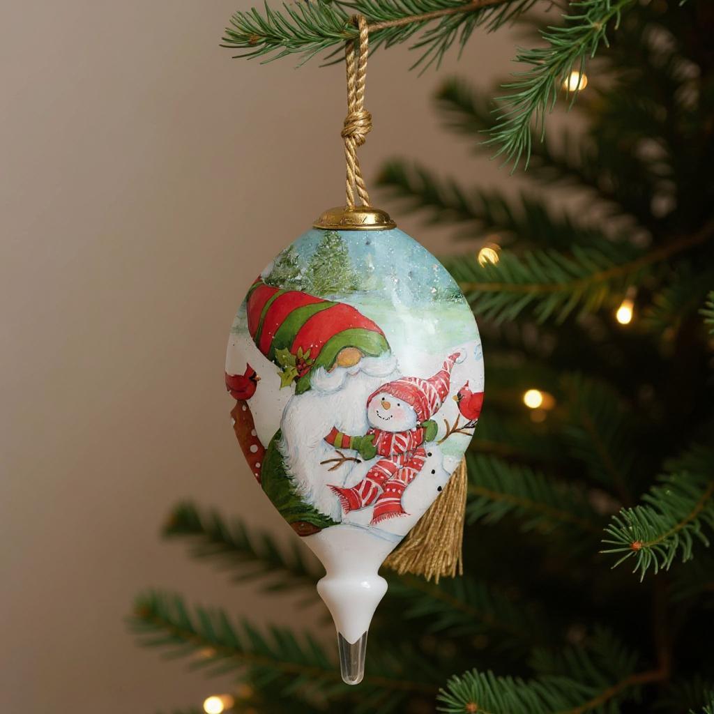 I Love You Gnome Hand Painted Green Red And White Glass Finial Ornament