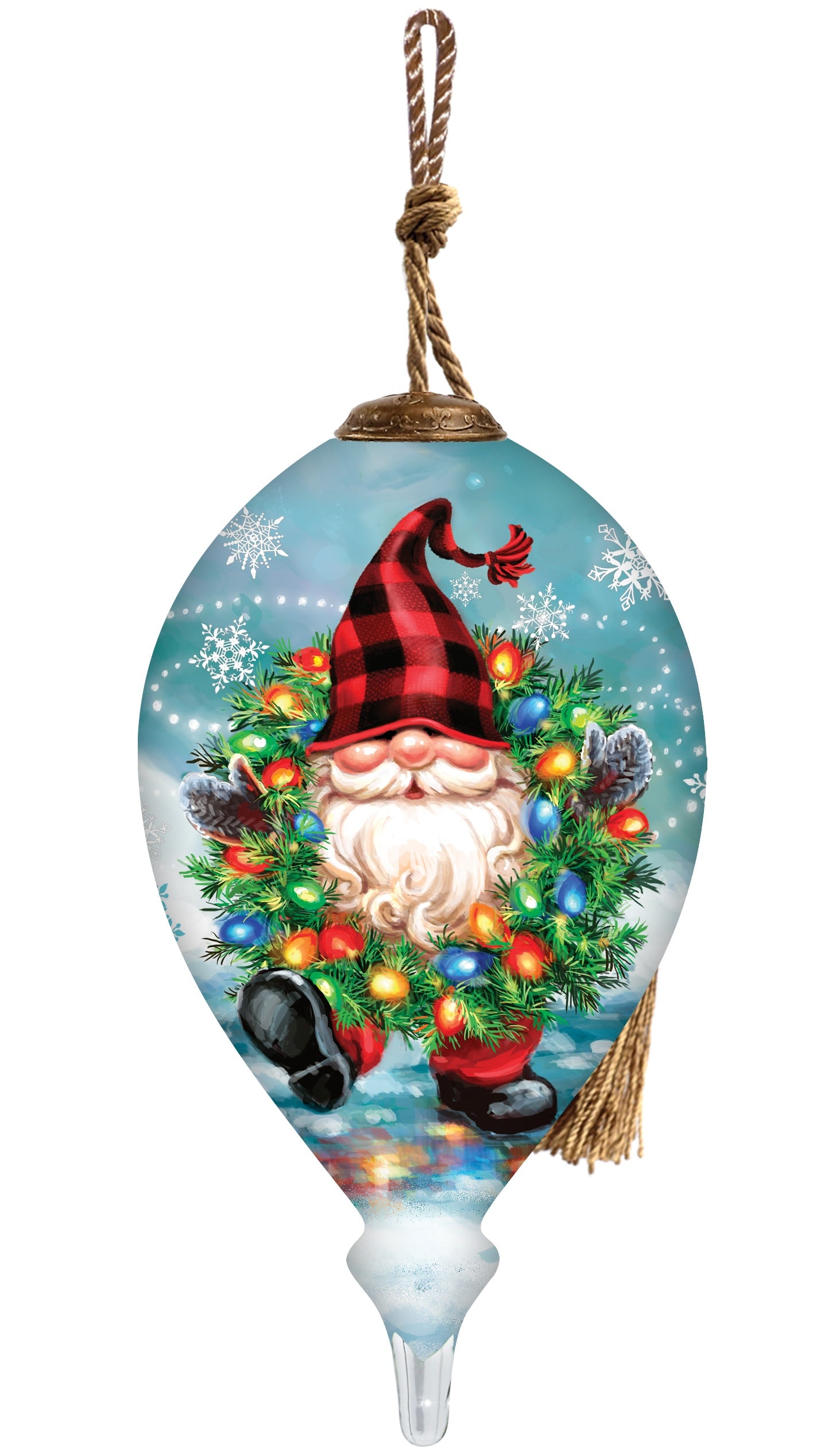 Gnome for Christmas Hand Painted Blue Red And White Glass Finial Ornament