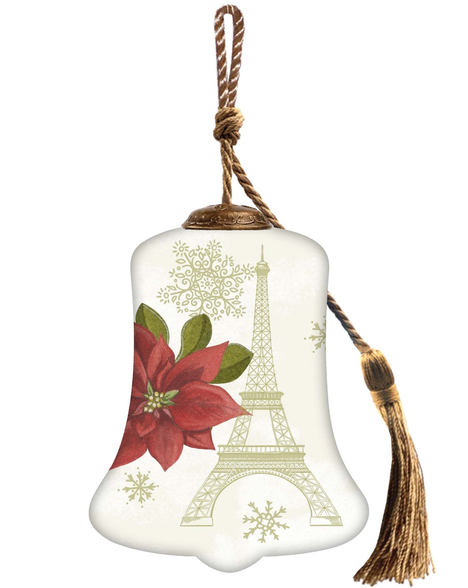 Christmas in Paris Glass Hand Painted Green Red And White Glass Holiday Shaped Ornament