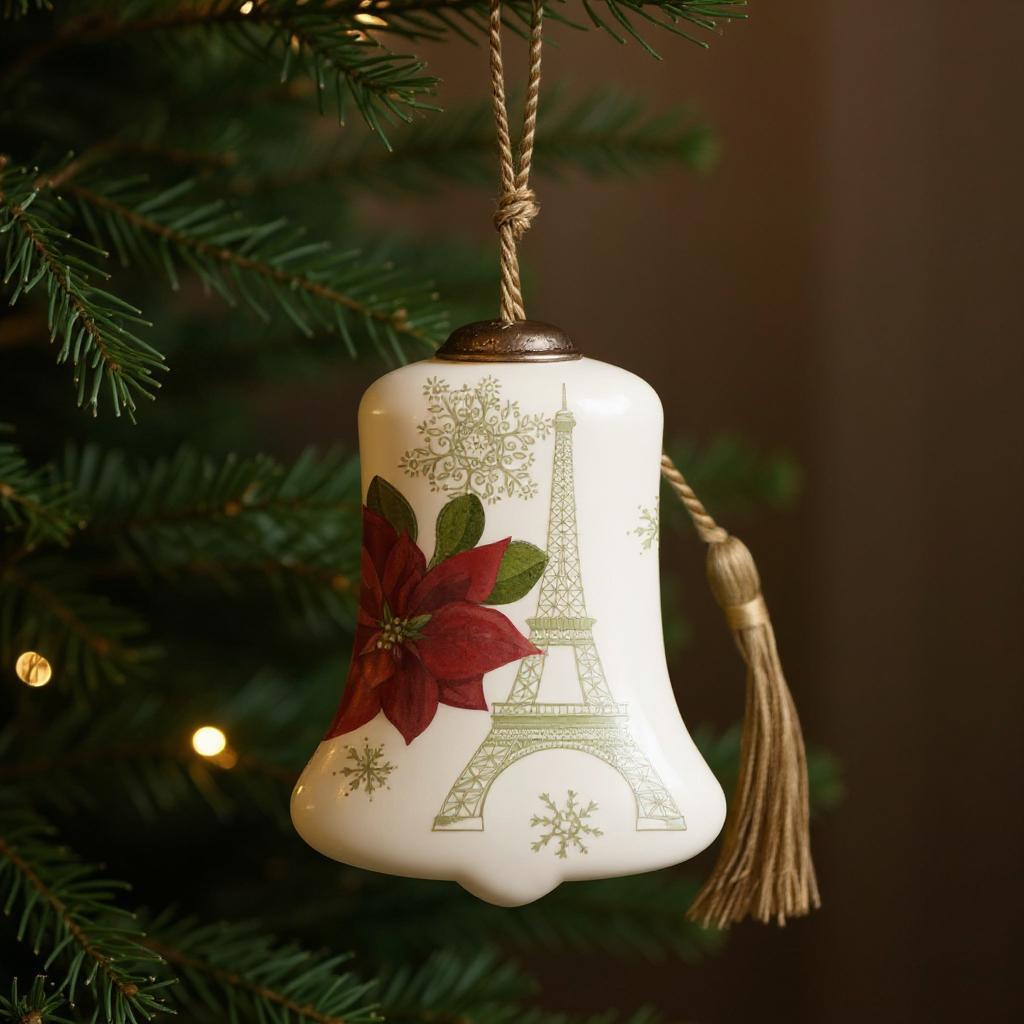 Christmas in Paris Glass Hand Painted Green Red And White Glass Holiday Shaped Ornament