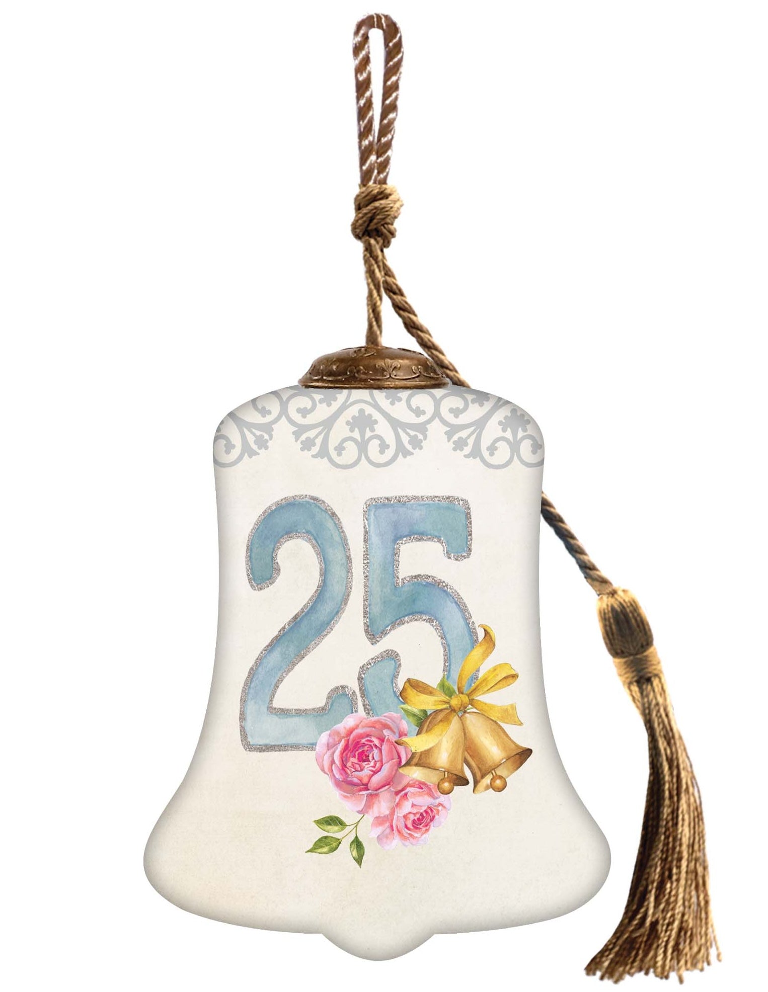 25 Years of Love Hand Painted Silver White And Light Blue Glass Holiday Shaped Ornament