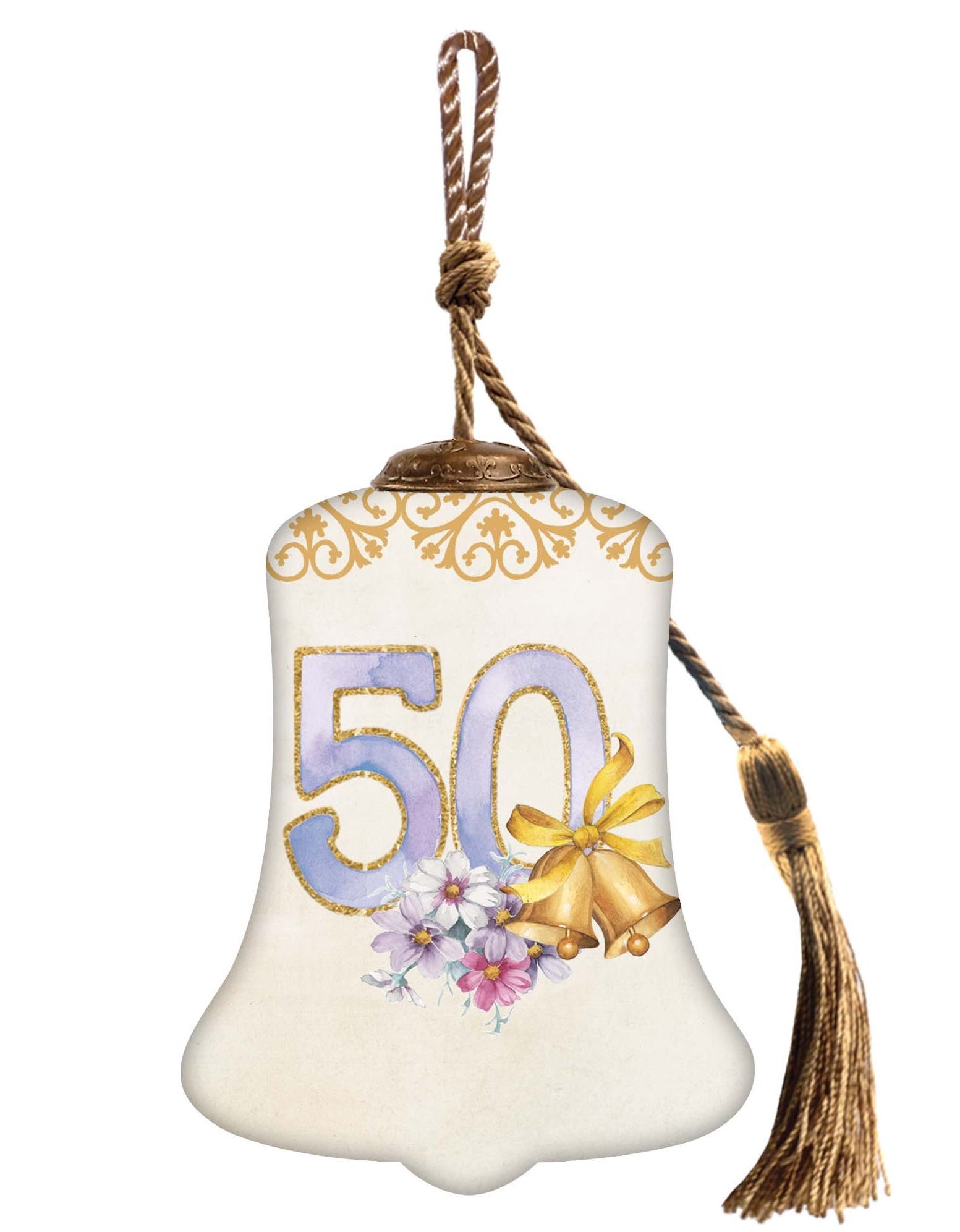 50 Years of Love Hand Painted Gold White And Purple Glass Holiday Shaped Ornament